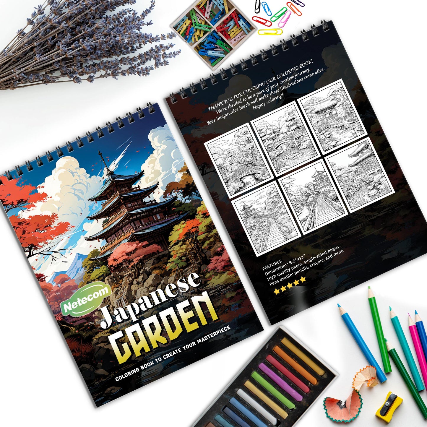 Japanese Garden Spiral Bound Coloring Book, Serene Japanese Gardens for a Zen Coloring Experience, Perfect for Fans of Eastern Aesthetics