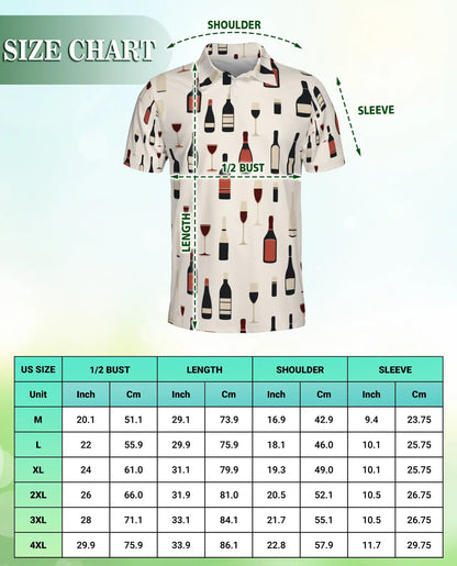 Wine Bottle Pattern 3D Polo Shirt for Men – Minimalist Vineyard Style | Netecom