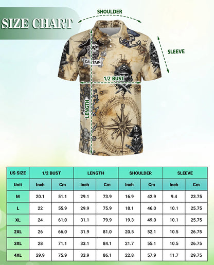 Pirate Captain 3D Polo Shirt for Men – Skull Compass Nautical Style | Netecom
