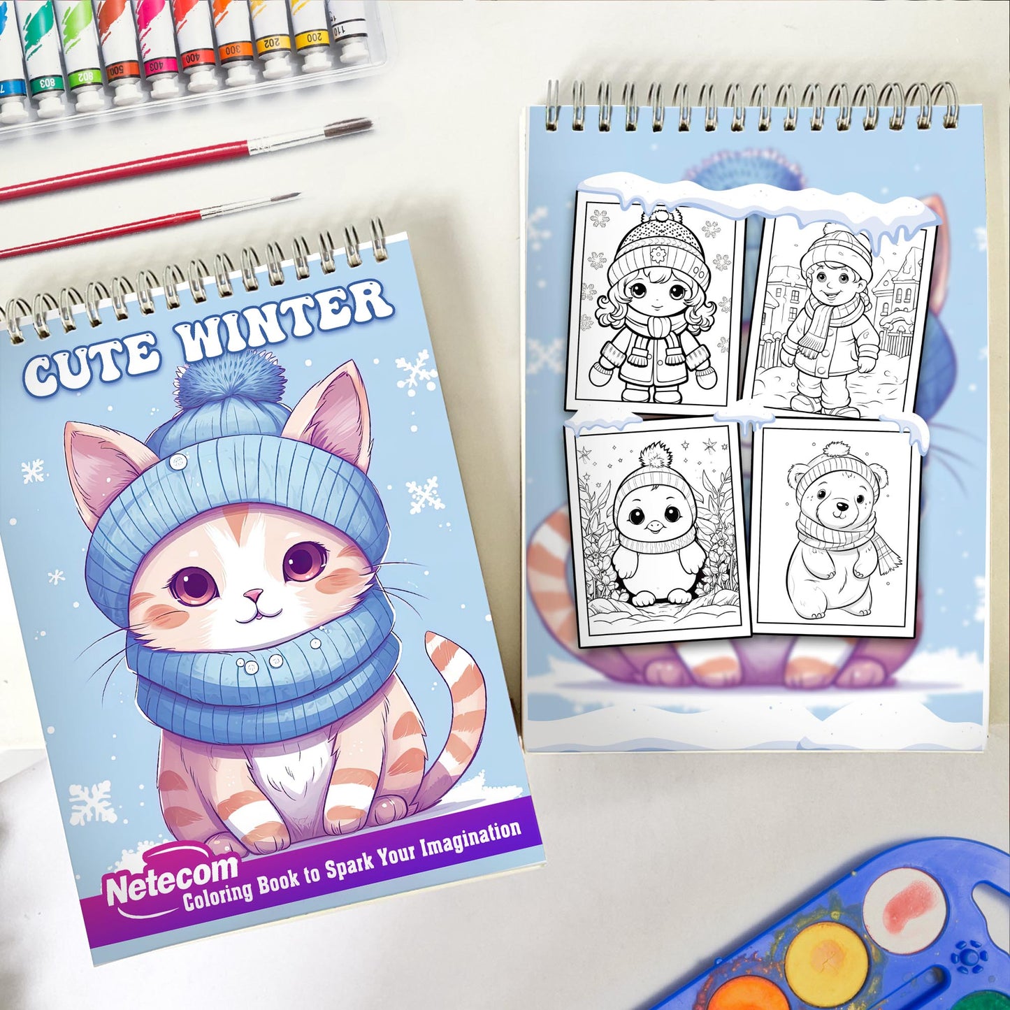 Cute Winter Spiral Bound Coloring Book, Explore 30 Intriguing Coloring Pages, Depicting Cute Winter Scenes with Adorable Animal Companions