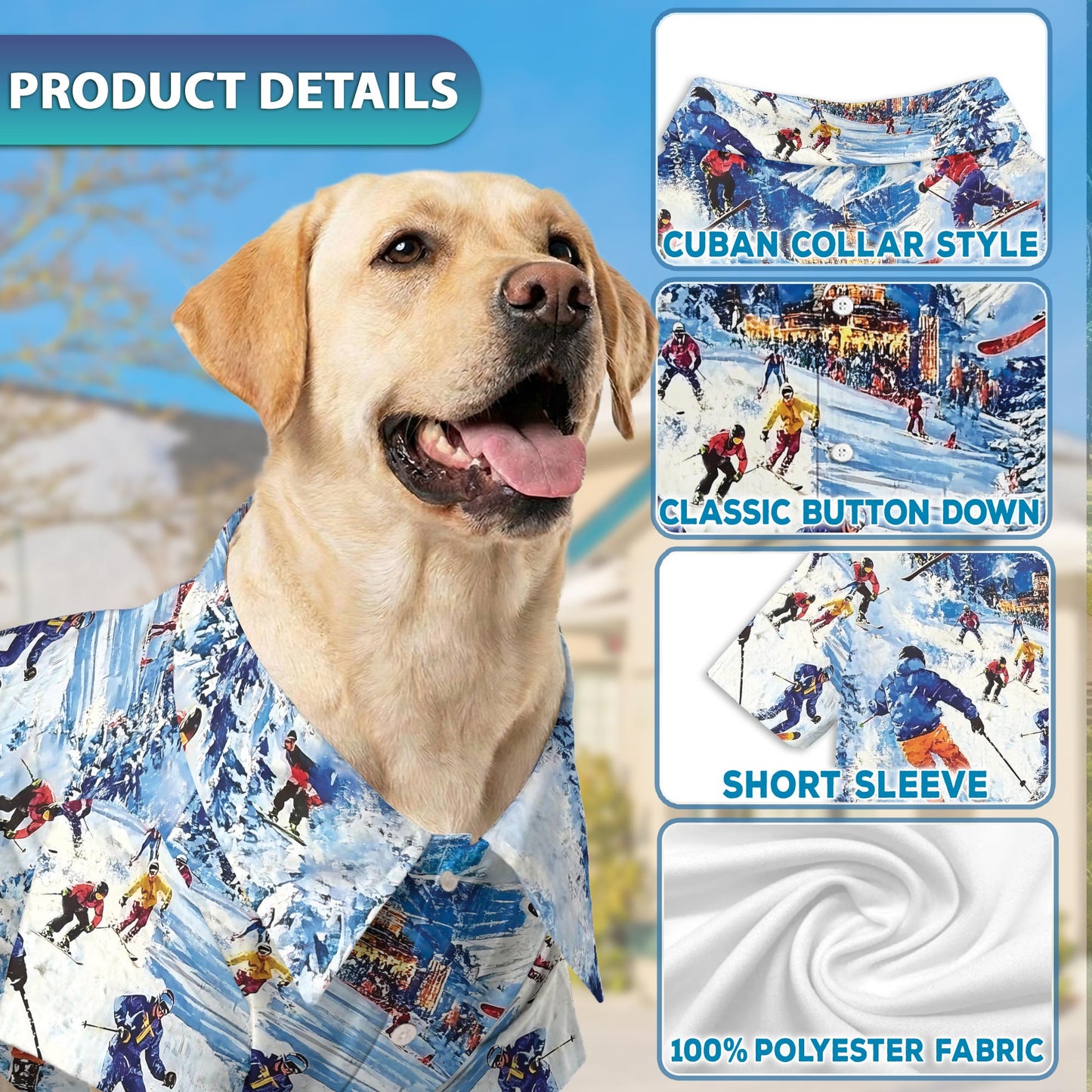 Netecom Matching Vintage Skiing Hawaiian Shirt for Dog and Owner, Aloha Summer Shirt, Retro Ski Print Outfit for Pet and Human, Beach Vacation Casual Wear
