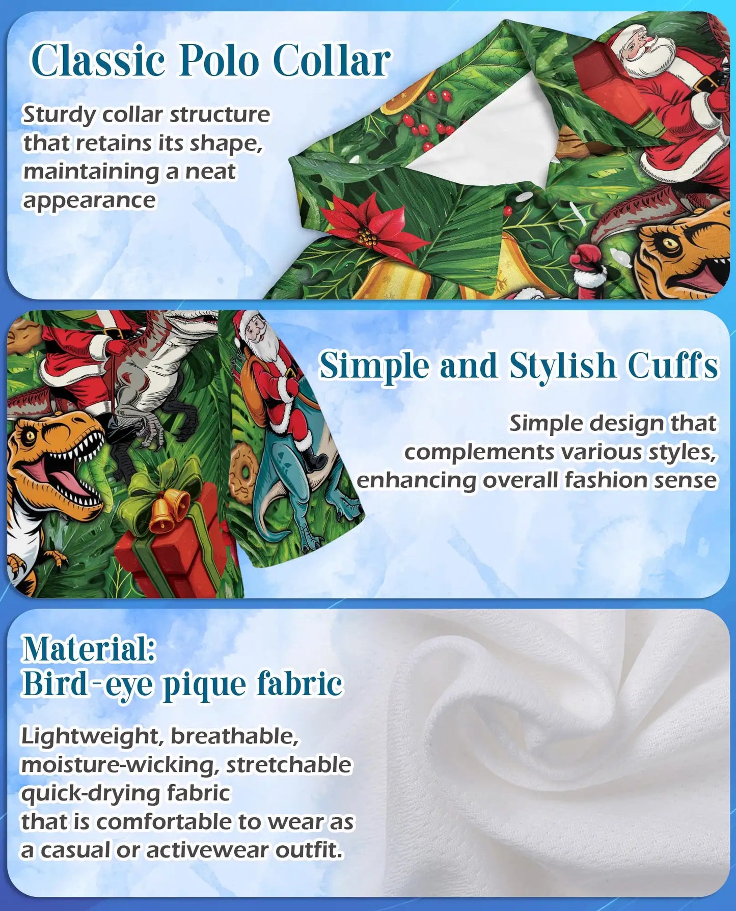 Christmas Dinosaur 3D Polo Shirt for Men – Funny Santa T Rex Holiday Style | Netecom
