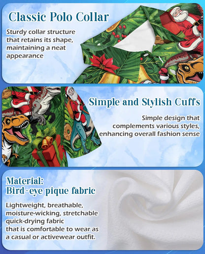 Christmas Dinosaur 3D Polo Shirt for Men – Funny Santa T Rex Holiday Style | Netecom