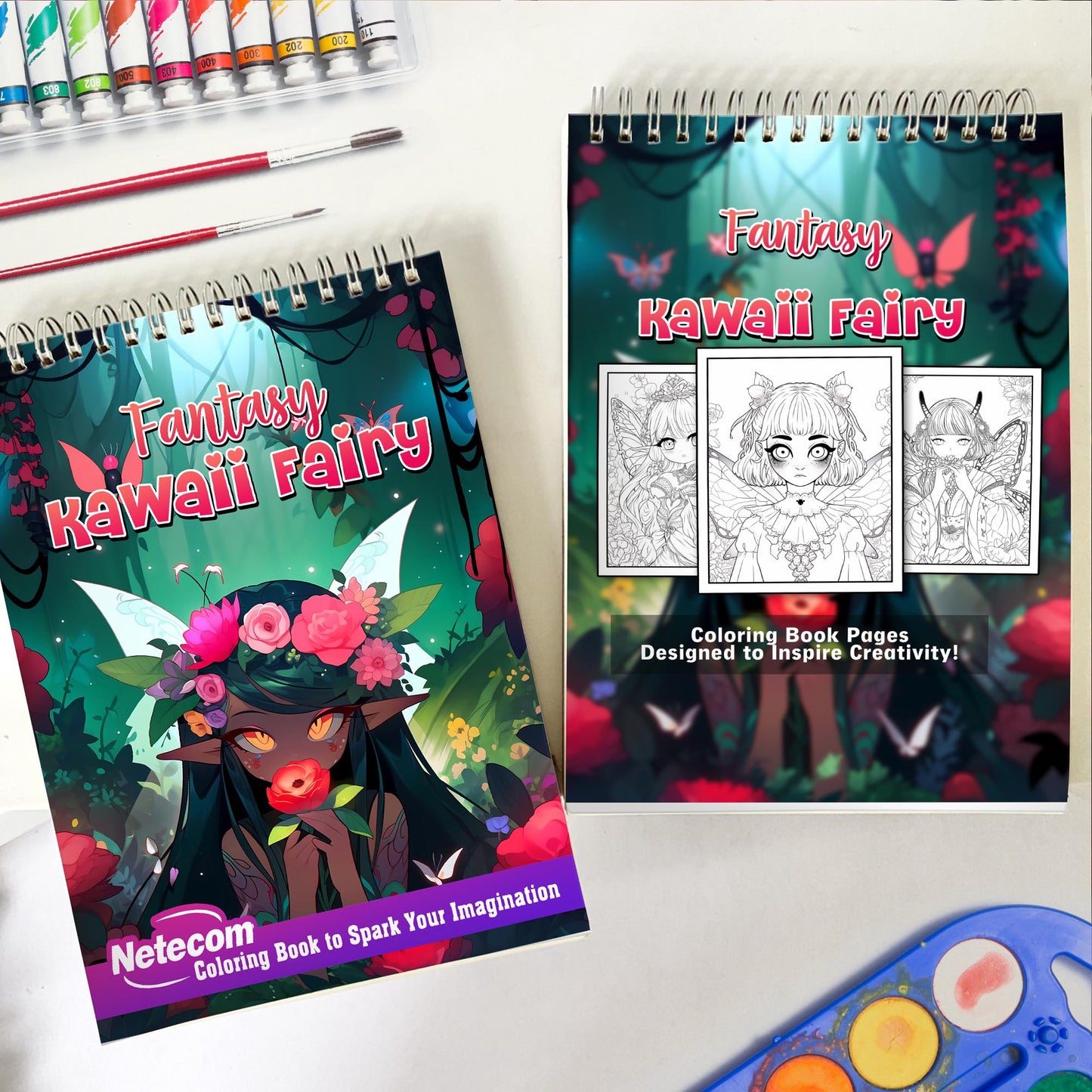 Fantasy Kawaii Fairy Spiral Bound Coloring Book, Embark on a Coloring Journey with 30 Pages, Featuring Adorable Kawaii Fairies in Magical Settings