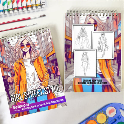 Girl Street Style Spiral Bound Coloring Book, Immerse Yourself in 30 Stylish Coloring Pages, Inviting You to Color Girls Radiating Confidence and Embracing their Fashion Choices