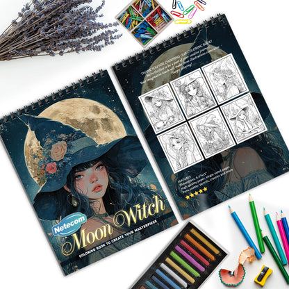 Moon Witch Spiral Bound Coloring Book, Magical Moon Witch Scenes for a Mystical Art Adventure, Ideal for Fans of Fantasy and Witchcraft