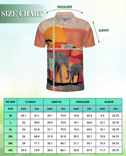 African Elephant Polo Shirt – Safari Sunset Wildlife Print | Netecom
