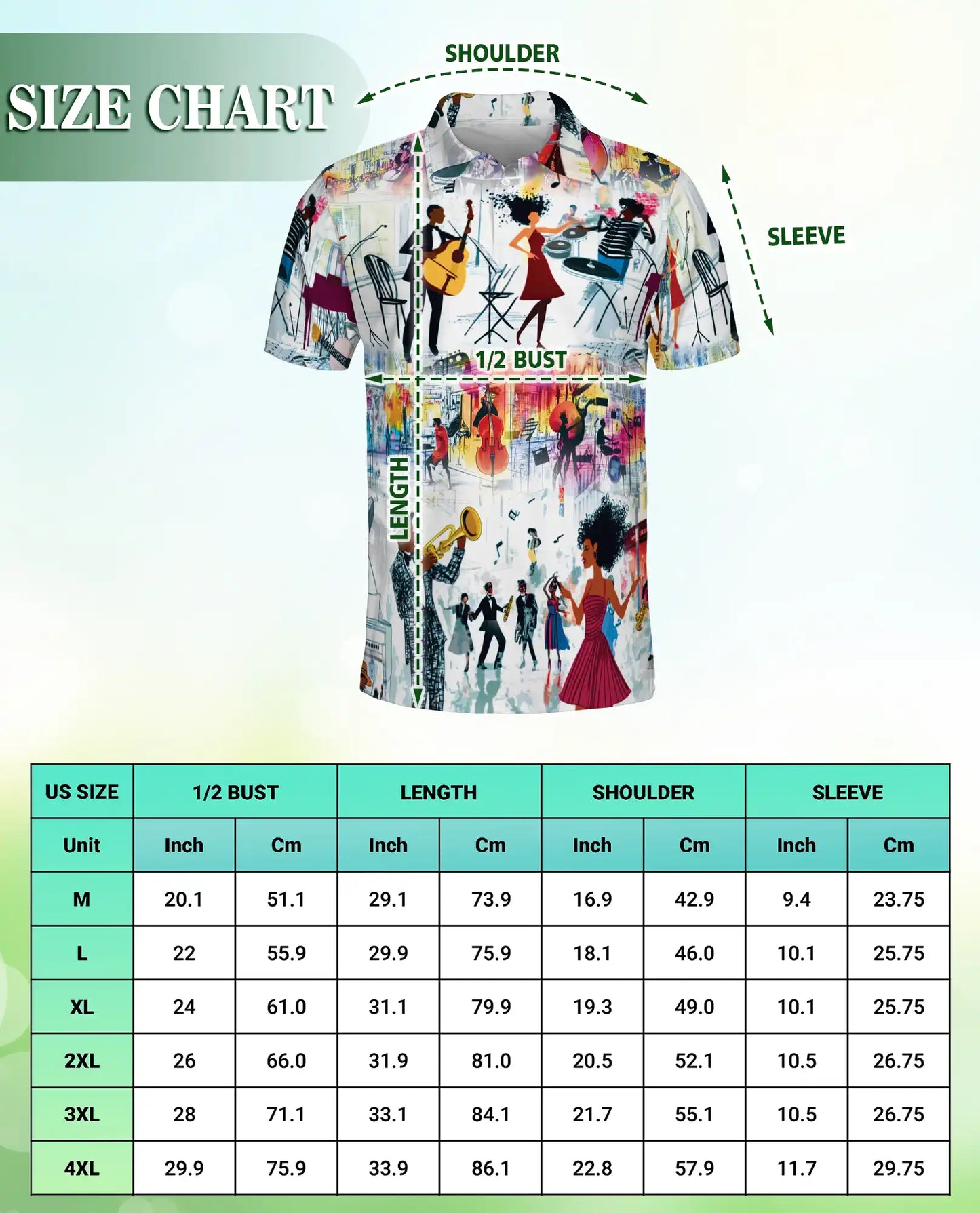 Jazz Music Party 3D Polo Shirt for Men – Colorful Retro Musician Style | Netecom