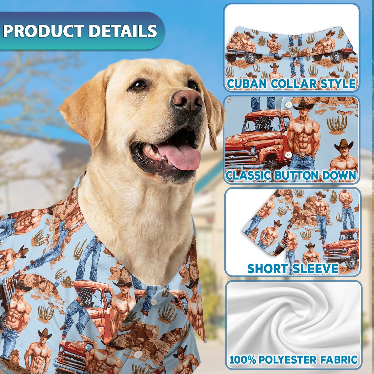 Netecom Matching Cowboy Vintage Western Hawaiian Shirt for Dog and Owner, Retro Aloha Summer Shirt, Western Print Outfit for Pet and Human, Beach Vacation Casual Wear