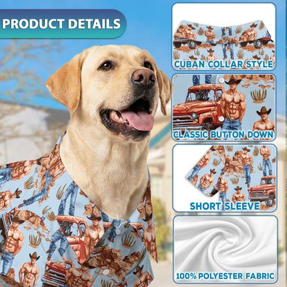 Netecom Matching Cowboy Vintage Western Hawaiian Shirt for Dog and Owner, Retro Aloha Summer Shirt, Western Print Outfit for Pet and Human, Beach Vacation Casual Wear