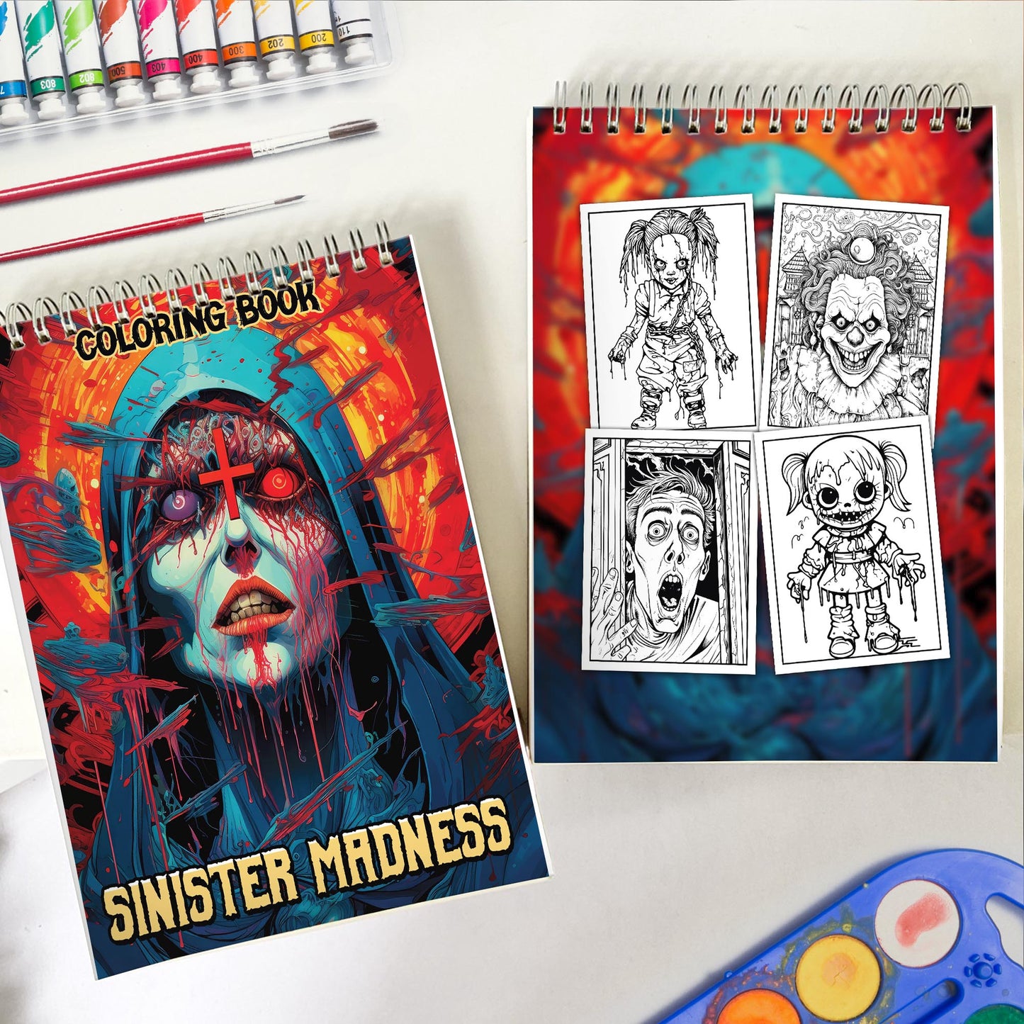 Sinister Madness Spiral Bound Coloring Book, Conquer Your Darkest Fears as You Embark on a Sinister Madness Coloring Journey