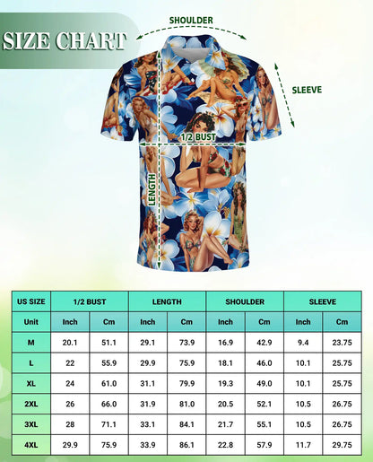 Pin Up Girl 3D Polo Shirt for Men – Vintage Floral Retro Style | Netecom