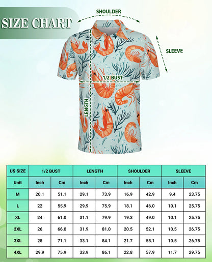 Shrimp Pattern 3D Polo Shirt for Men – Coastal Seafood Summer Style | Netecom