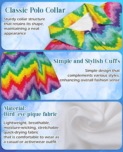 Rainbow Zigzag Polo Shirt for Men – Colorful Retro Style | Netecom