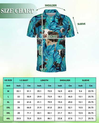 Cow Tropical 3D Polo Shirt for Men – Funny Farm Animal Leaf Style | Netecom