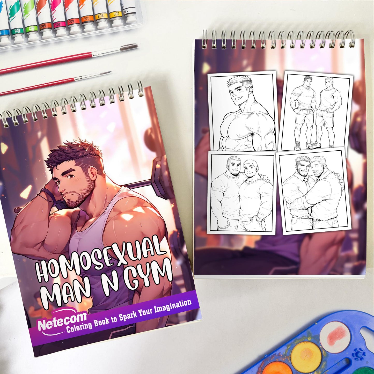 Homosexual Man In Gym Spiral Bound Coloring Book, Explore the Vibrant World of Homosexual Men at the Gym with 30 Exquisitely Illustrated Coloring Pages.