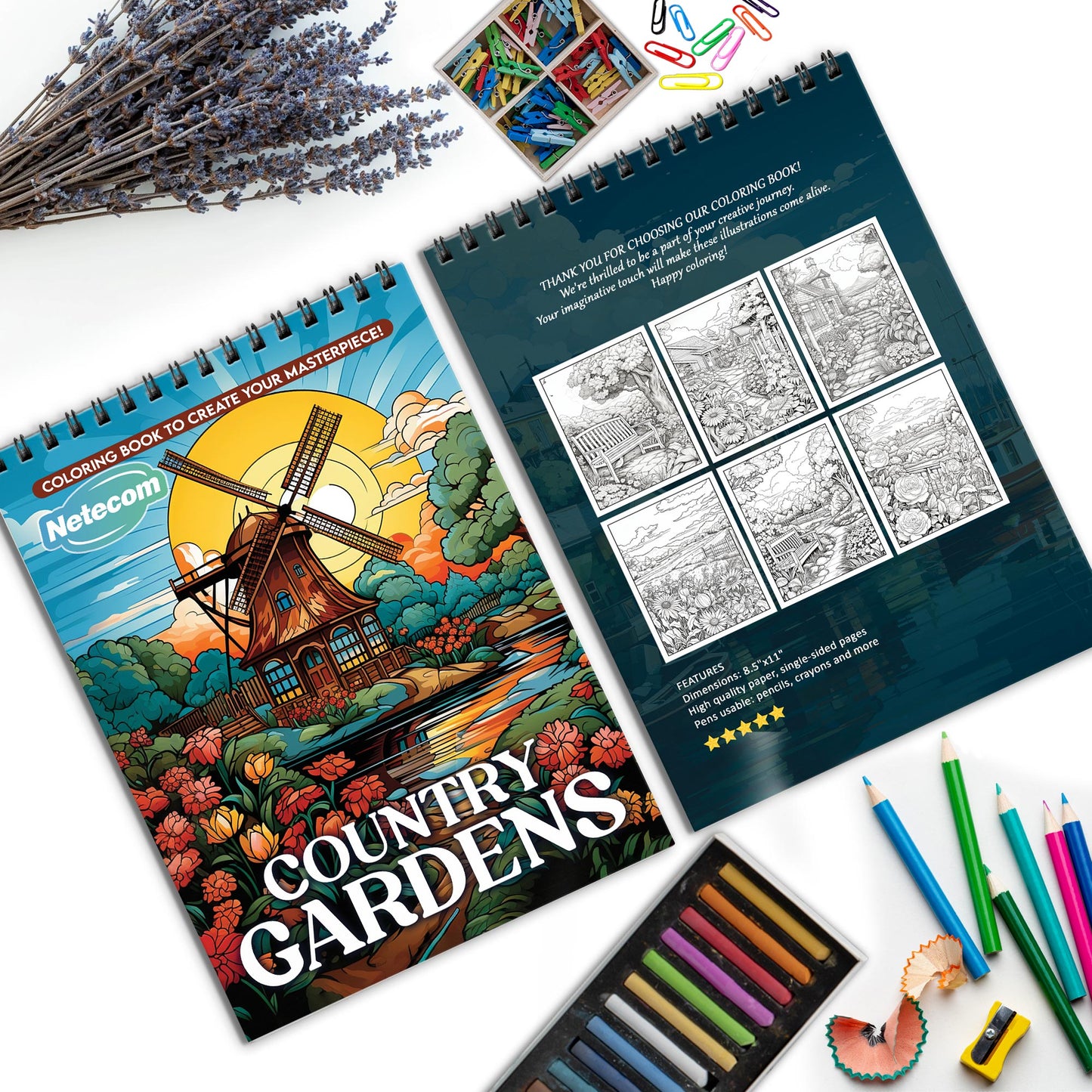 Country Gardens Spiral Bound Coloring Book, Idyllic Country Gardens for a Relaxing Escape, Perfect for Nature Lovers and Gardening Enthusiasts