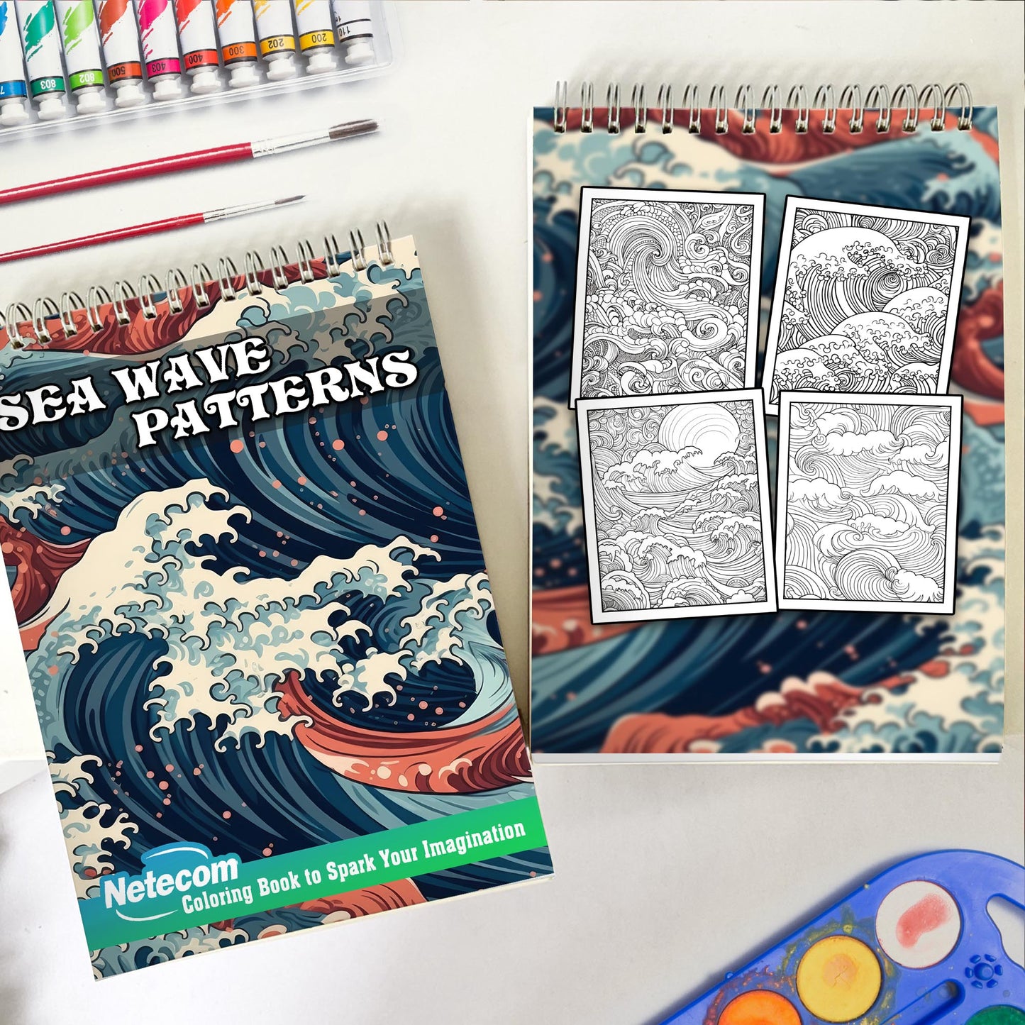 Sea Wave Patterns Spiral Bound Coloring Book, Discover the Tranquil Power of Ocean Waves with 30 Mesmerizing Coloring Pages for Art Enthusiasts to Create Harmonious and Relaxing Artwork