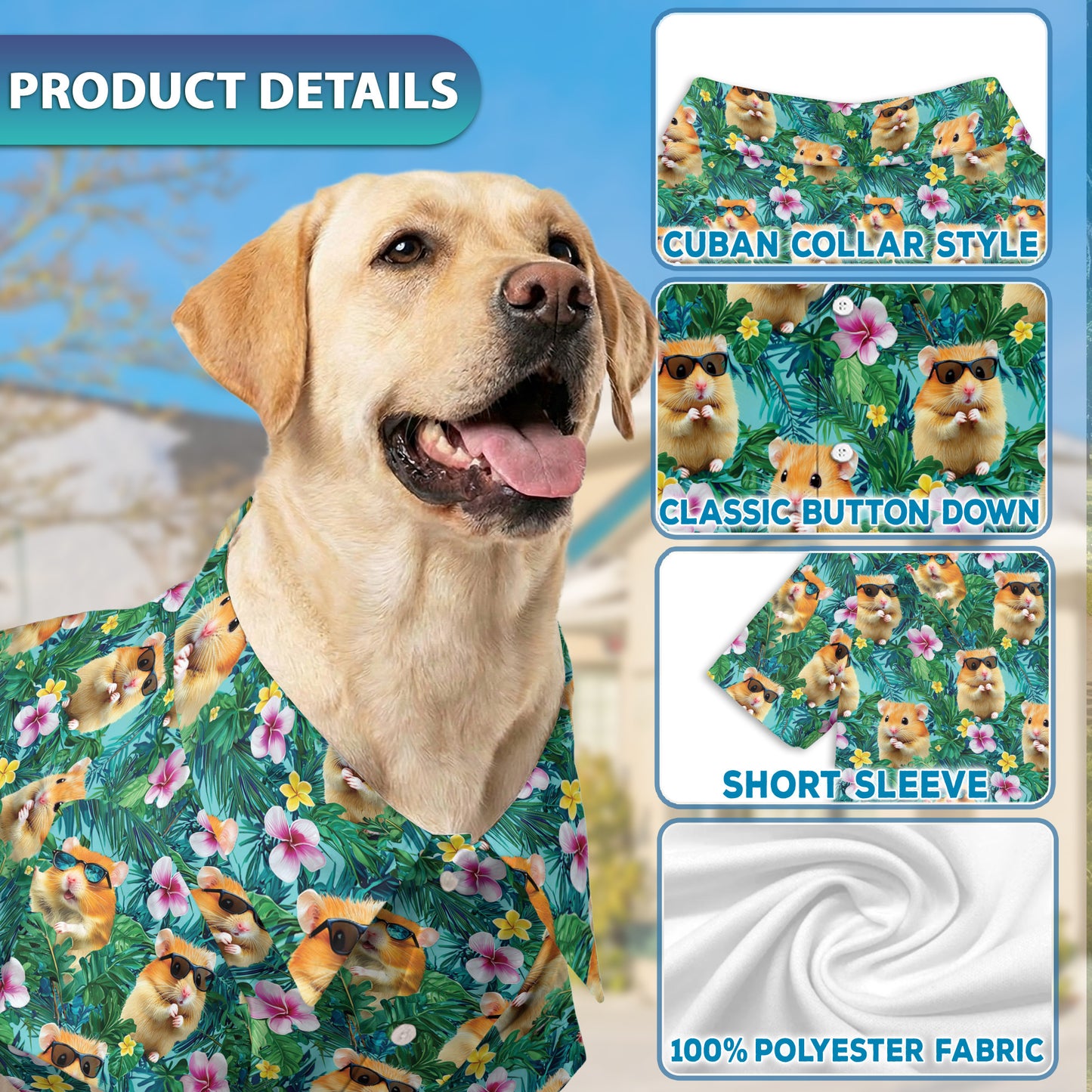 Netecom Matching Hamster Tropical Hawaiian Shirt for Dog and Owner, Cute Animal Aloha Summer Shirt, Button Down Vacation Outfit for Pet and Human, Beach Casual Wear