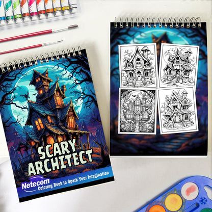 Scary Architect Spiral Bound Coloring Book, Journey into a Realm of Eerie Enchantment with 30 Artistic Coloring Pages Inspired by the Dark Imagination.