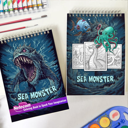 Sea Monster Spiral Bound Coloring Book, Explore 30 Mythical Coloring Pages, Depicting Majestic Sea Monsters from Ancient Folklore and Maritime Tales