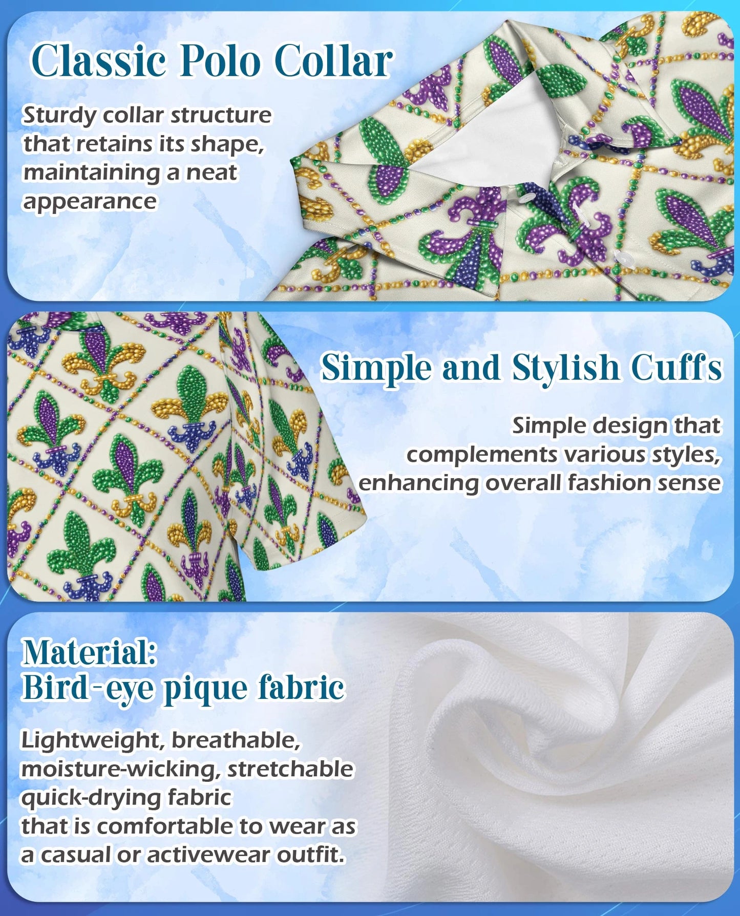 Mardi Gras Fleur De Lis Polo Shirt for Men – Festival Pattern Style | Netecom