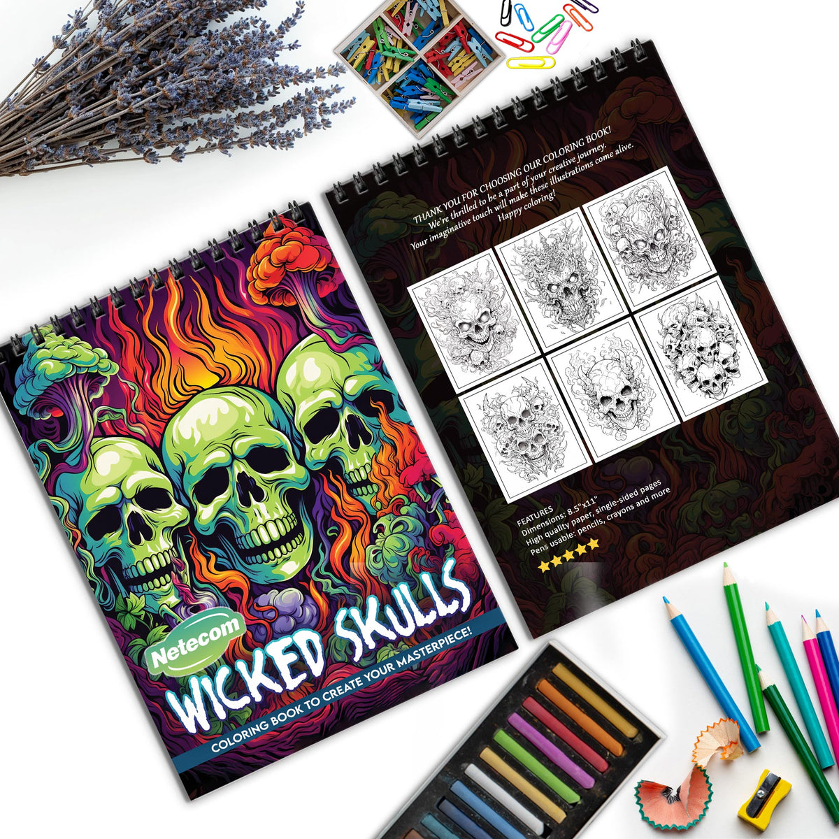 Wicked Skulls Spiral Bound Coloring Book, Edgy Skull Designs for a Dar ...