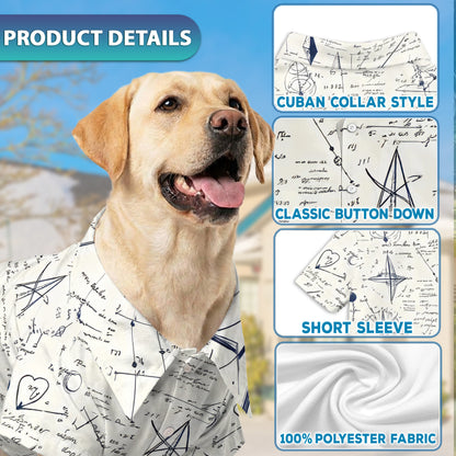 Netecom Matching Math Teacher Aloha Hawaiian Shirt for Dog and Owner, B&W Pattern Summer Shirt, Coordinated Button Down Wear for Pet and Human, Casual School Season Outfit