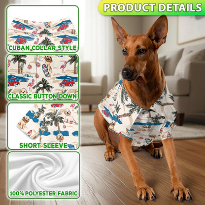 Goldendoodle Tree Beach Print Hawaii Dog and Owner Matching Button Shirts