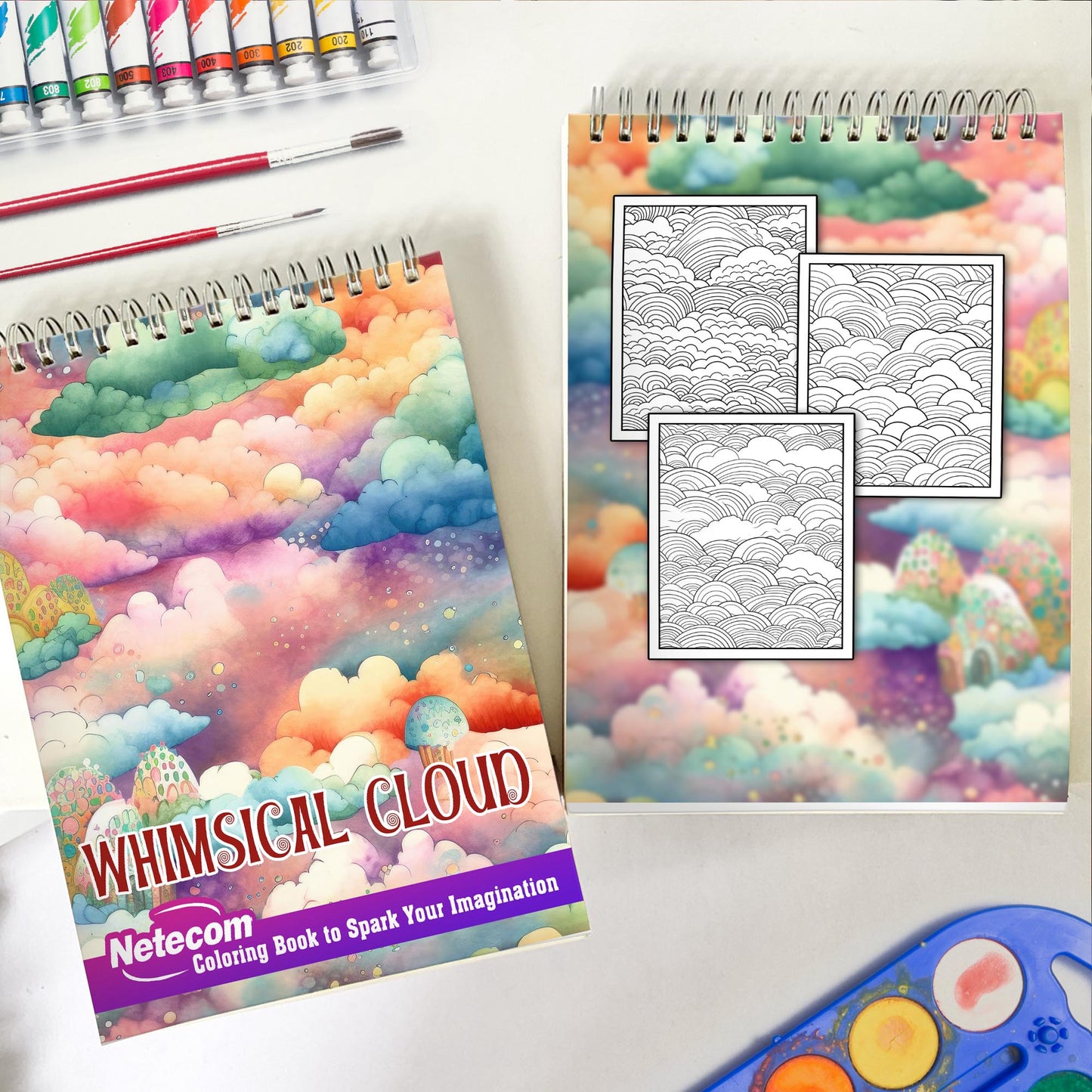 Whimsical Cloud Spiral Bound Coloring Book, Experience 30 Coloring Pages Filled with Tranquil Cloud Patterns and Fluffy Forms