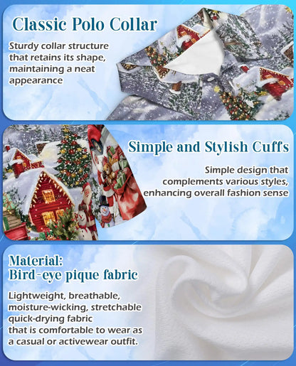 Vintage Christmas Truck 3D Polo Shirt for Men – Santa Holiday Village Style | Netecom