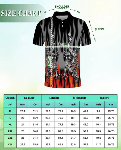 Tribal Dragon Polo Shirt – Silver Dragon Flame Artwork | Netecom