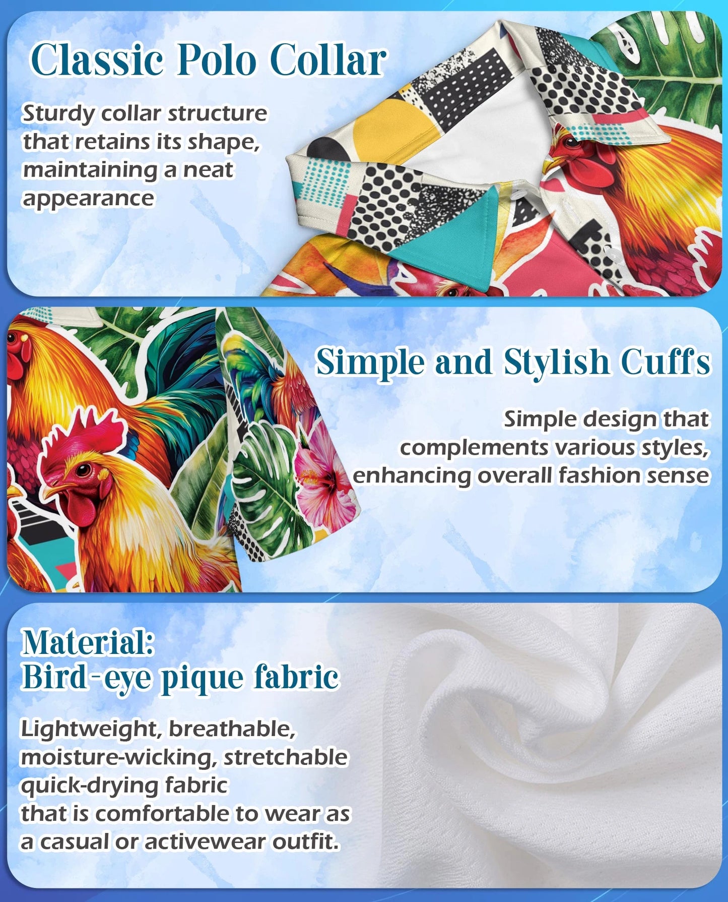 Tropical Rooster Polo Shirt for Men – Colorful Farm Animal Style | Netecom