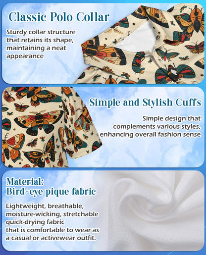 Vintage Butterfly Pattern Polo Shirt for Men – Retro Floral Nature Style | Netecom