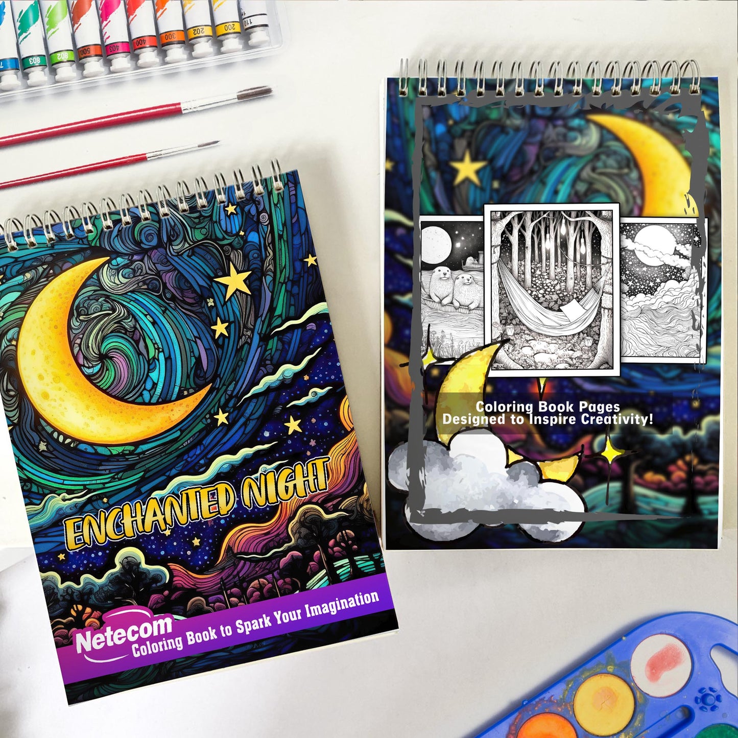 Enchanted Night Spiral Bound Coloring Book, Indulge in 30 Serene Coloring Pages, Inviting You to Relax and Find Peace in the Enchanted Night