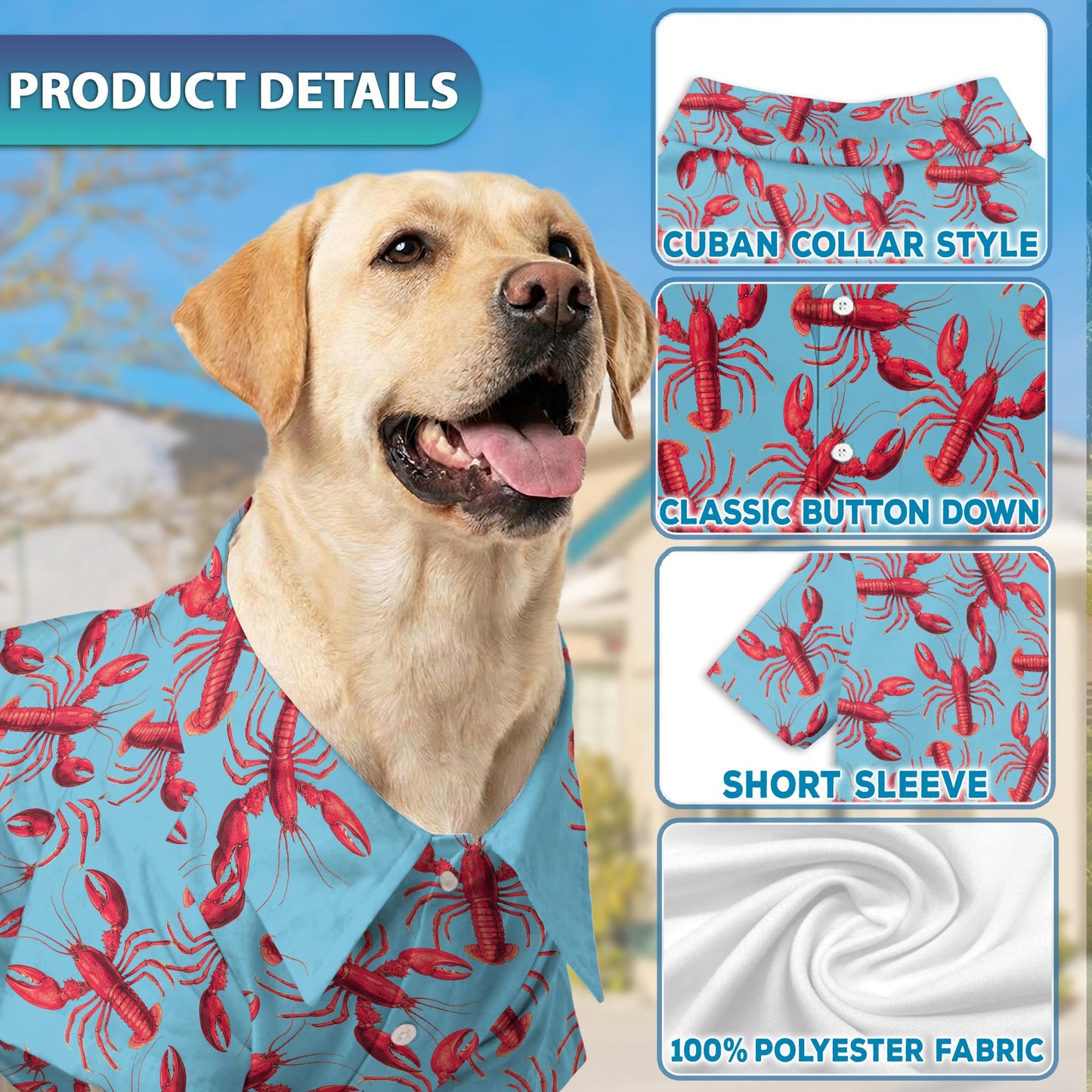 Netecom Matching Red Lobster Hawaiian Shirt for Dog and Owner, Aloha Summer Shirt, Lobster Print Button Down Outfit for Pet and Human, Beach Vacation Casual Wear