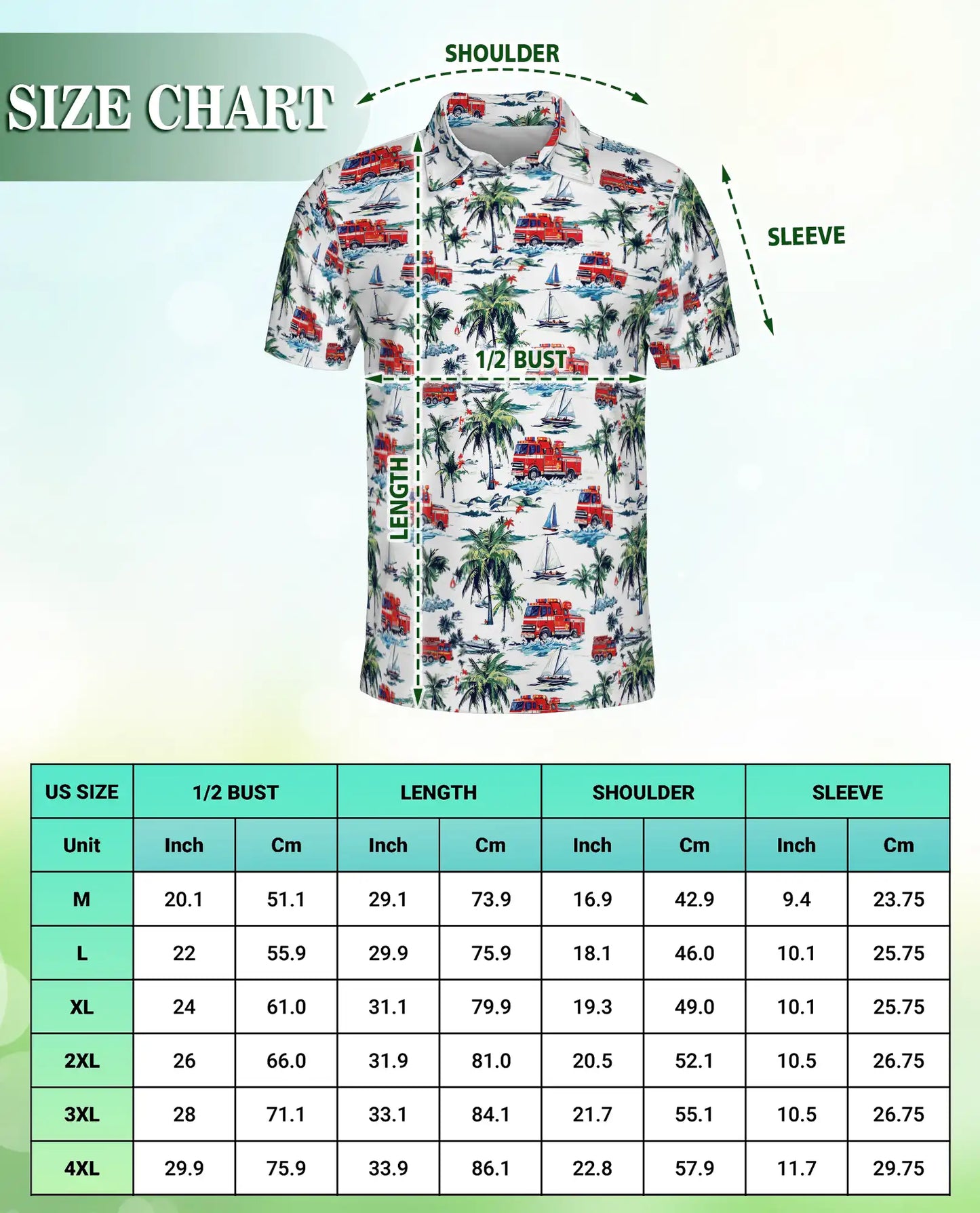 Fire Truck Beach Pattern Polo Shirt | Netecom