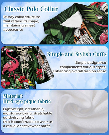Funny Skeleton Christmas 3D Polo Shirt for Men – Tropical Holiday Gothic Style | Netecom