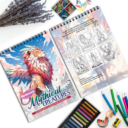 Mythical Creatures Spiral Bound Coloring Book, Fantastic Creatures for a Mythical Adventure, Perfect for Fans of Fantasy and Legendary Beasts