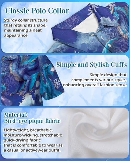 Blue Ice Dragon Polo Shirt for Men – Winter Fantasy Design | Netecom