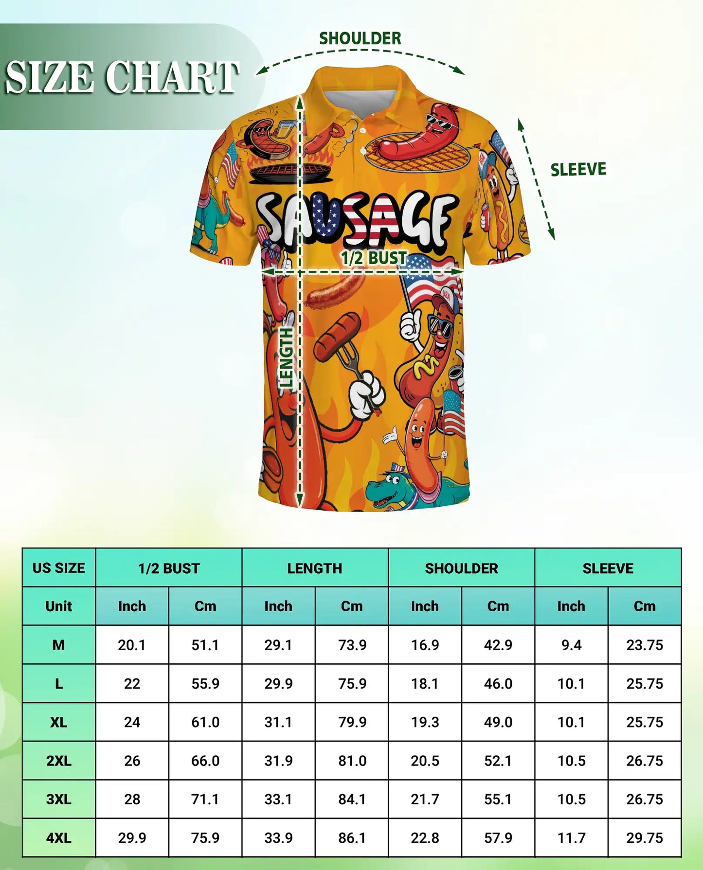 Funny Sausage Polo Shirt – Patriotic BBQ Cartoon Print | Netecom
