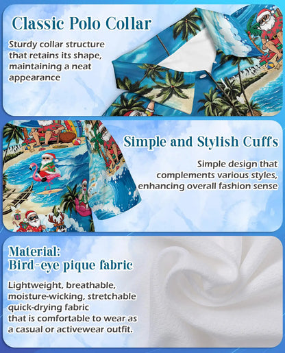 Surfing Santa 3D Polo Shirt for Men – Tropical Christmas Beach Style | Netecom