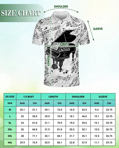 Musical Piano Notes Polo Shirt for Men – Classic Music Design | Netecom