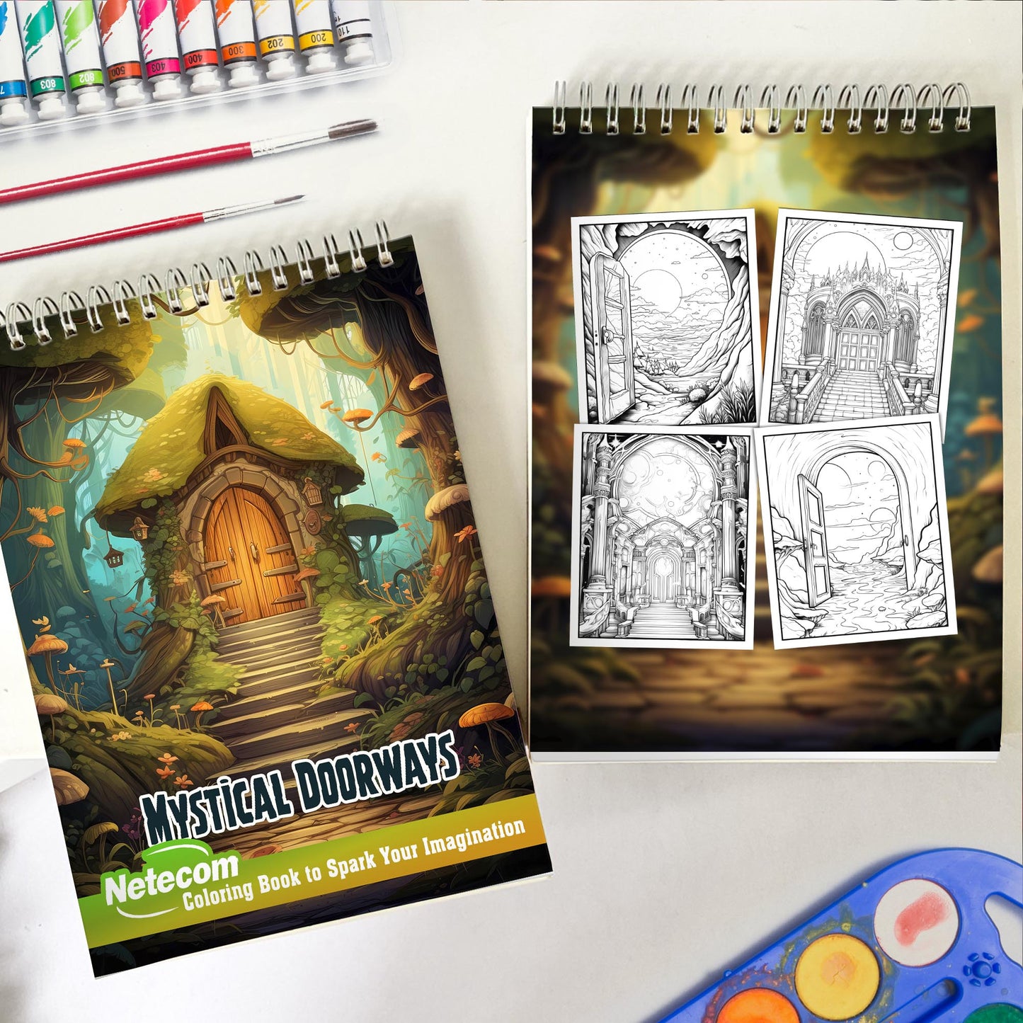 Mystical Doorways Spiral Bound Coloring Book, Celebrate the Art of Imagination with 30 Captivating Coloring Pages, Offering an Artistic and Dreamlike Experience