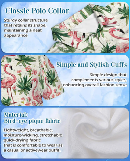 Pink Flamingo Cactus Polo Shirt - Tropical Desert Garden Style | Netecom