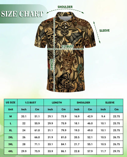 Viking Skull 3D Polo Shirt for Men – Norse Warrior Gothic Style | Netecom