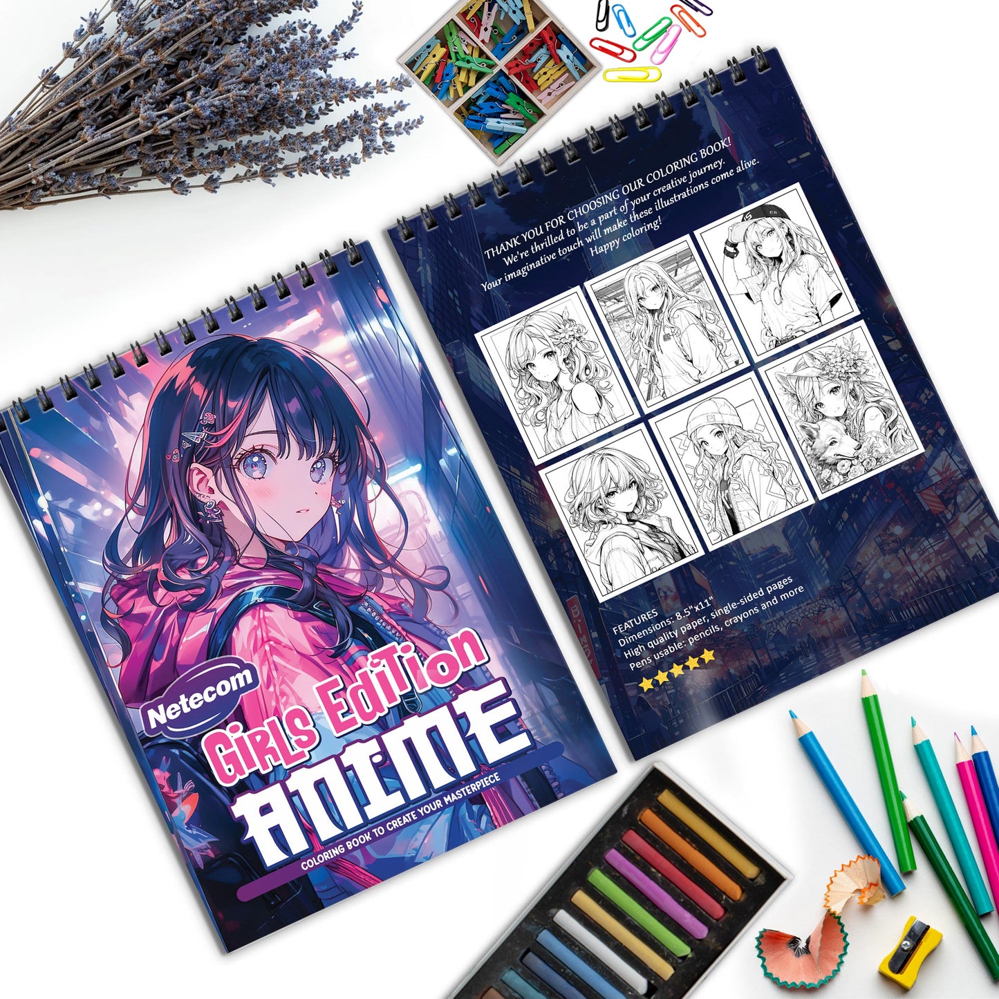 Girls Edition Anime Spiral Bound Coloring Book, Anime Girls in Various Scenarios, Perfect for Anime Lovers and Aspiring Artists Seeking Creative Fun