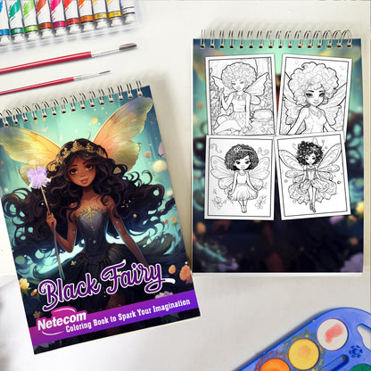 Black Fairy Spiral Bound Coloring Book, Discover the Adorable of Black Fairies with 30 Exquisite Coloring Pages