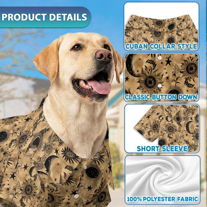 Netecom Matching Mystic Moon and Sun Hawaiian Shirt for Pet and Owner, Celestial Aloha Summer Shirt, Moon Sun Pattern Print Outfit for Dog and Human, Casual Beach Vacation Wear