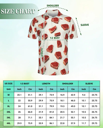 Steak BBQ Polo Shirt – Funny Meat Print | Netecom